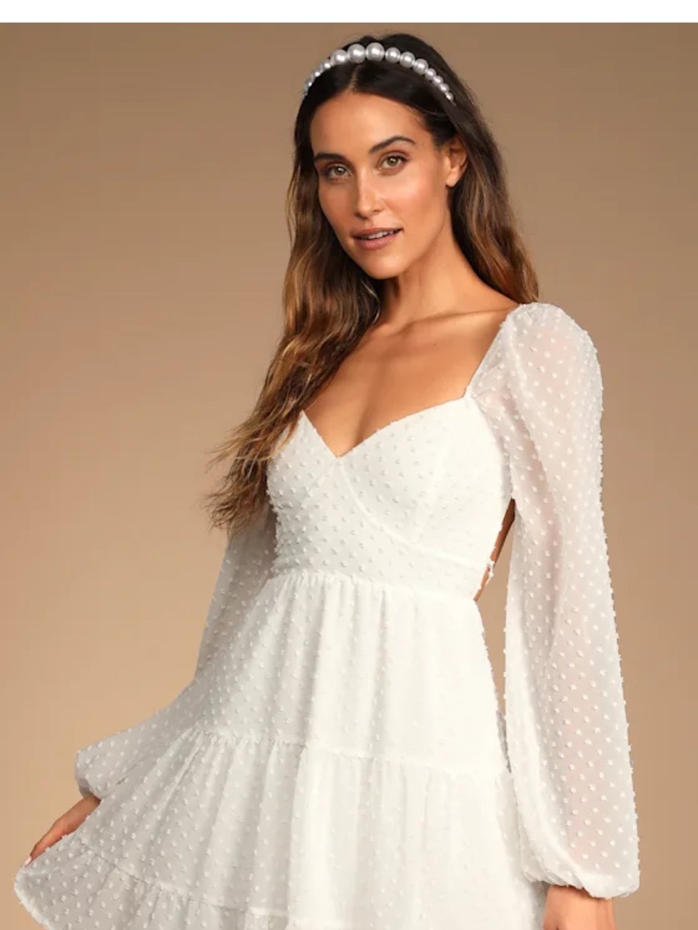 Lulu's White Swiss-Dot Puff Sleeve‎ Mini Dress